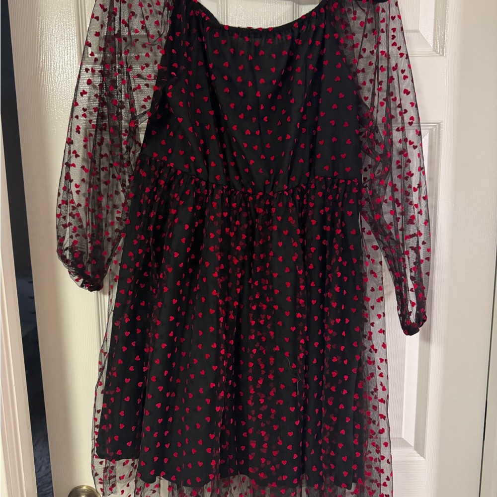 BloomChic Black and Red Heart Mini Dress